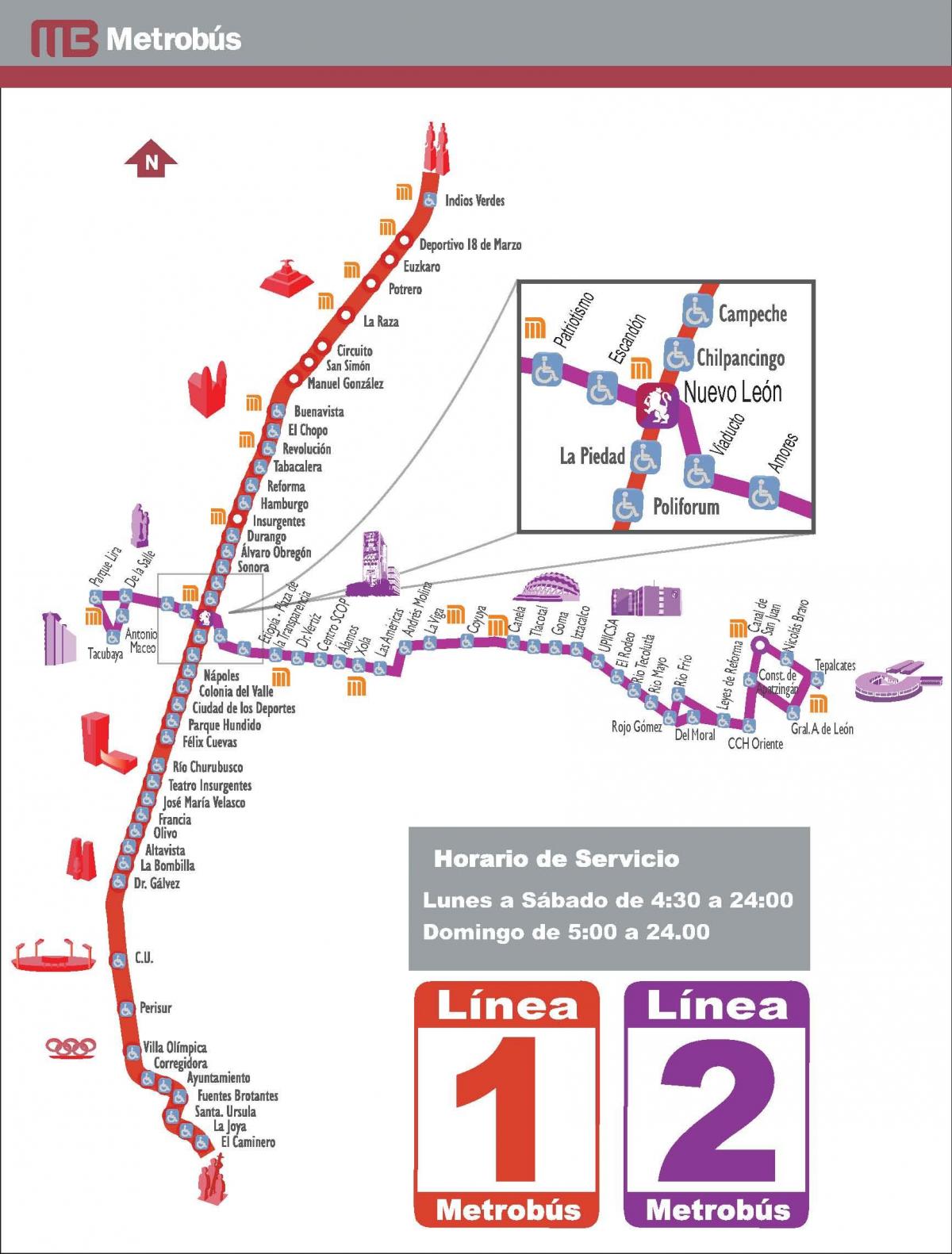 kart over metrobus Mexico City